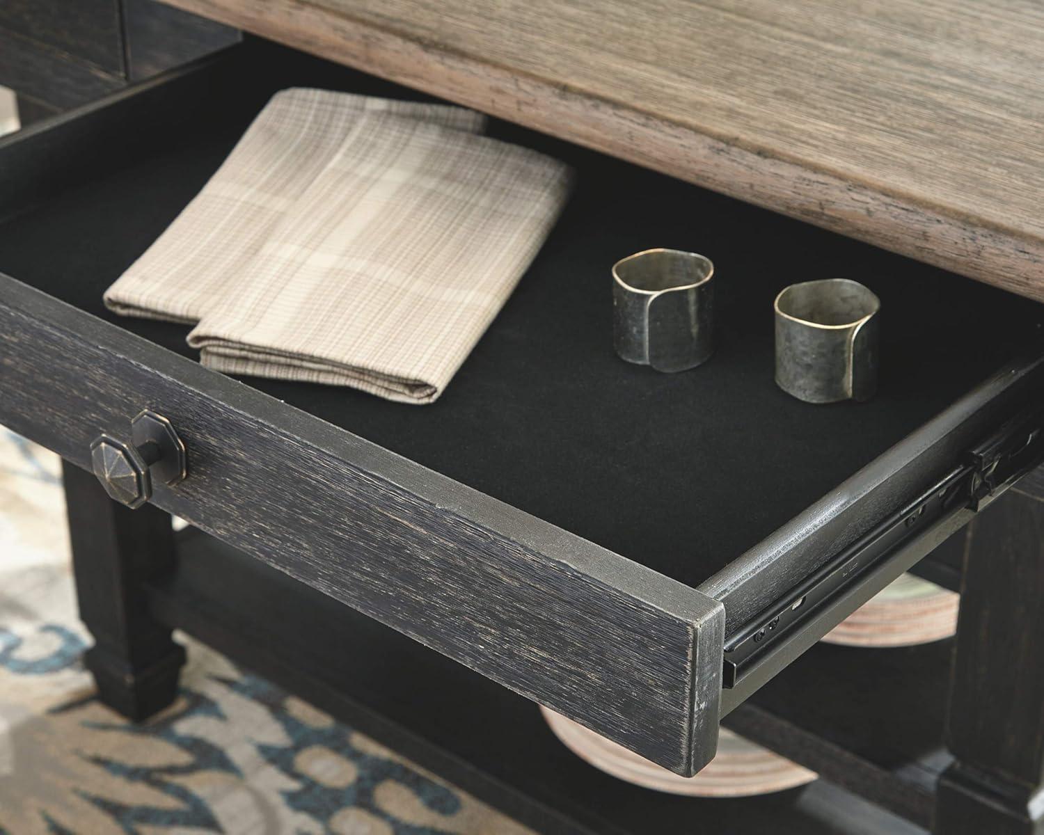 imageSignature Design by Ashley Tyler Creek Farmhouse Dining Table with Drawers Seats up to 6 Almost Black ampamp Tyler Creek Dining Room Upholstered Chair Set of 2 Antique BlackTable Chair