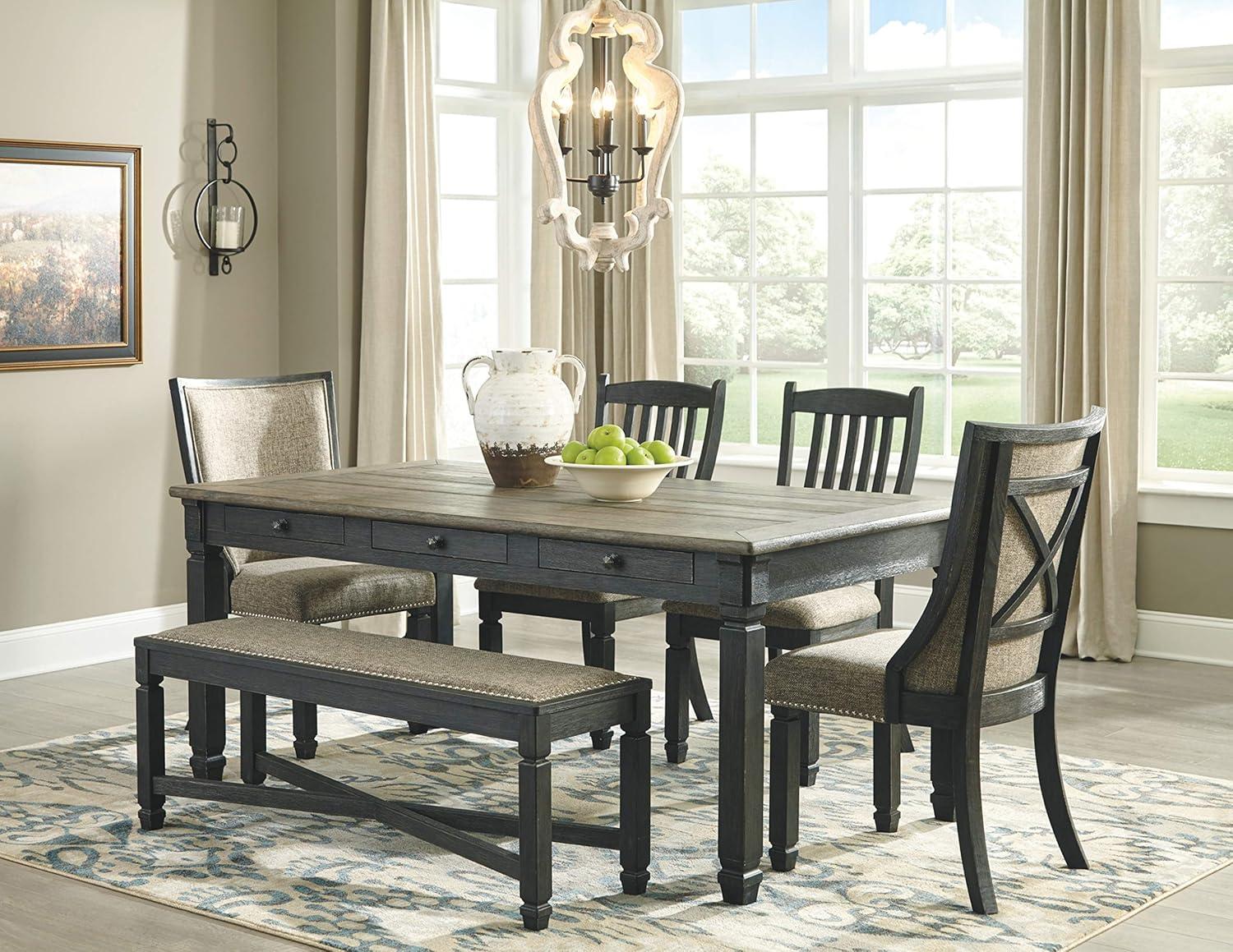 imageSignature Design by Ashley Tyler Creek Farmhouse Dining Table with Drawers Seats up to 6 Almost Black ampamp Tyler Creek Dining Room Upholstered Chair Set of 2 Antique BlackTable Chair