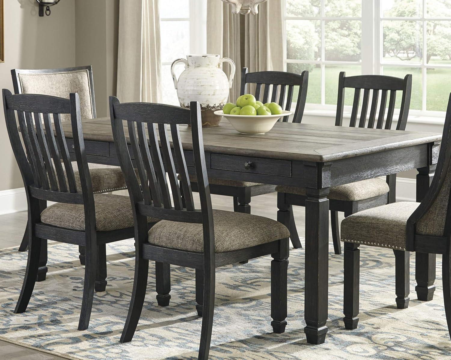 imageSignature Design by Ashley Tyler Creek Farmhouse Dining Table with Drawers Seats up to 6 Almost Black ampamp Tyler Creek Dining Room Upholstered Chair Set of 2 Antique BlackTable Chair