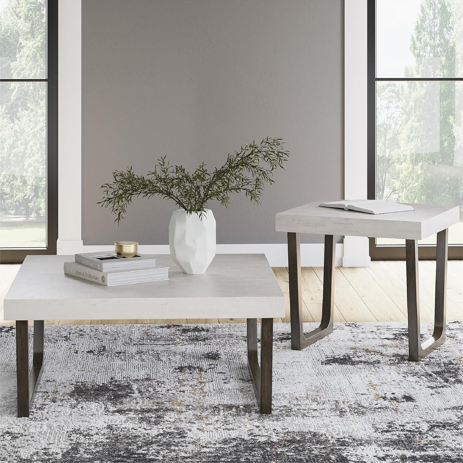 imageSignature Design by Ashley Westenfort Industrial Table Set with Sled Base Set of 2 Light Gray ampamp Dark Brown