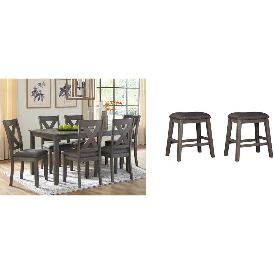 imageSignature Design by Ashley Caitbrook 7 Piece Rustic Dining Set with Barstools GrayDark Gray