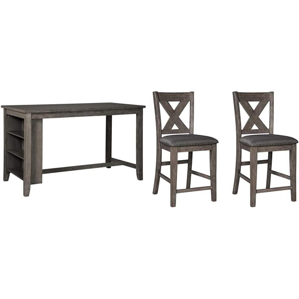 imageSignature Design by Ashley Caitbrook Rustic Counter Height Dining Table with Storage and 2 Barstools Dark GrayDark Gray