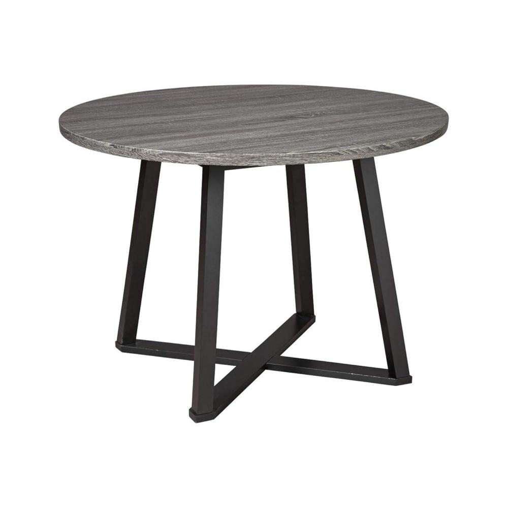 imageSignature Design by Ashley Centiar Mid Century Round Dining Room Table with Metal Legs Gray ampamp BlackMidCentury