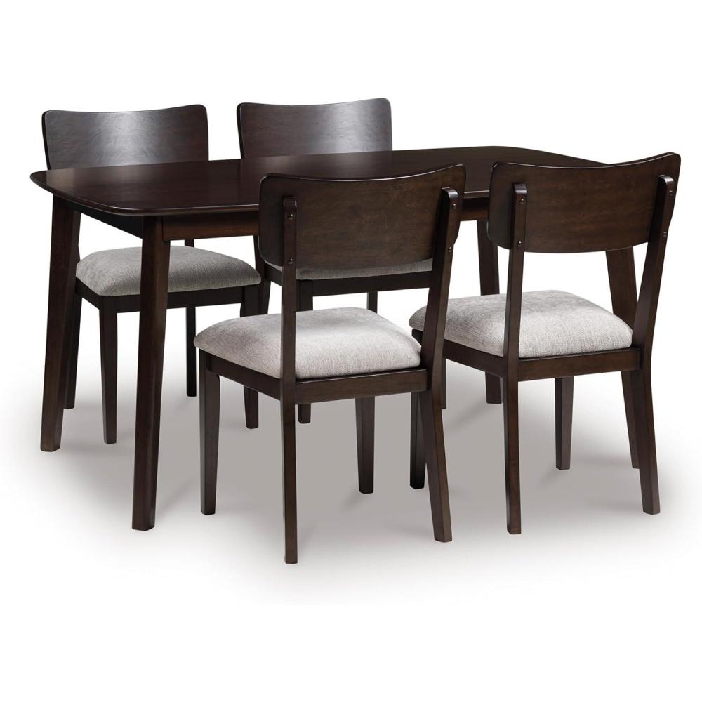 imageSignature Design by Ashley Favelon MidCentury Modern Dining Table and Chairs Set with Cushioned Seat Set of 5 Dark Brown ampamp Gray