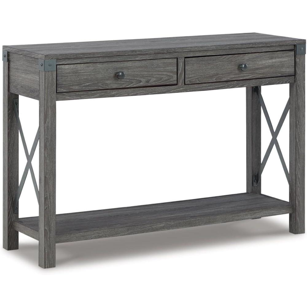 imageSignature Design by Ashley Freedan Rustic Farmhouse Console Sofa Table GrayGrey