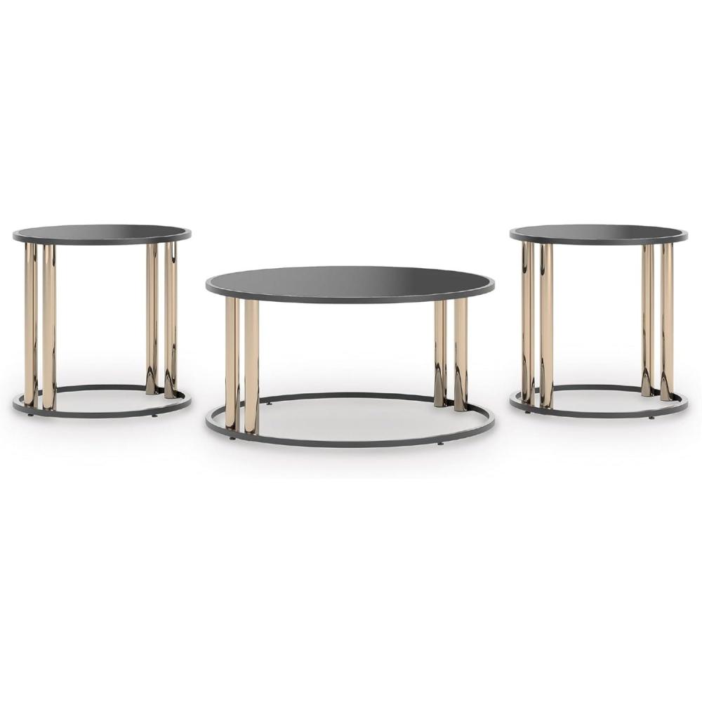 imageSignature Design by Ashley Hannerly Modern Table Set with Tempered Glass Top Set of 3 Black ampamp Gold