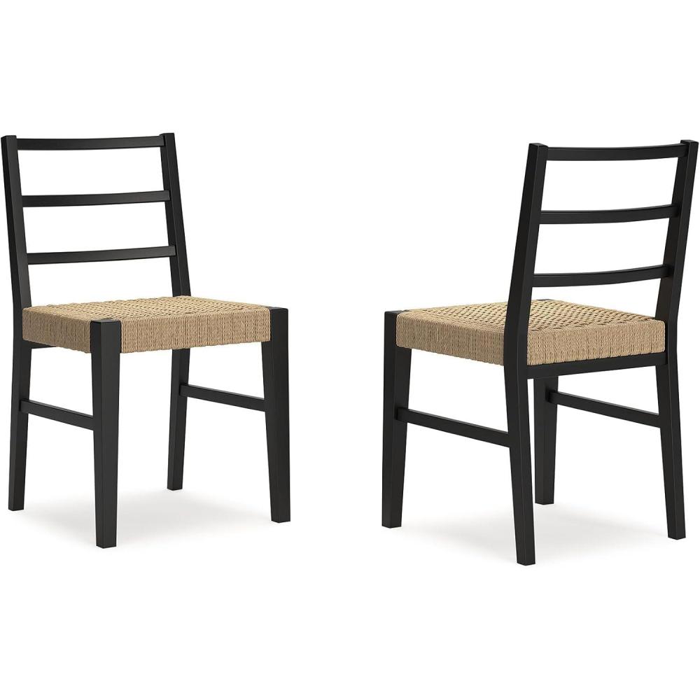 imageSignature Design by Ashley Isanti Rustic Solid Wood Armless Dining Chair with Faux Rattan Seat Set of 2 Light Brown ampamp Black
