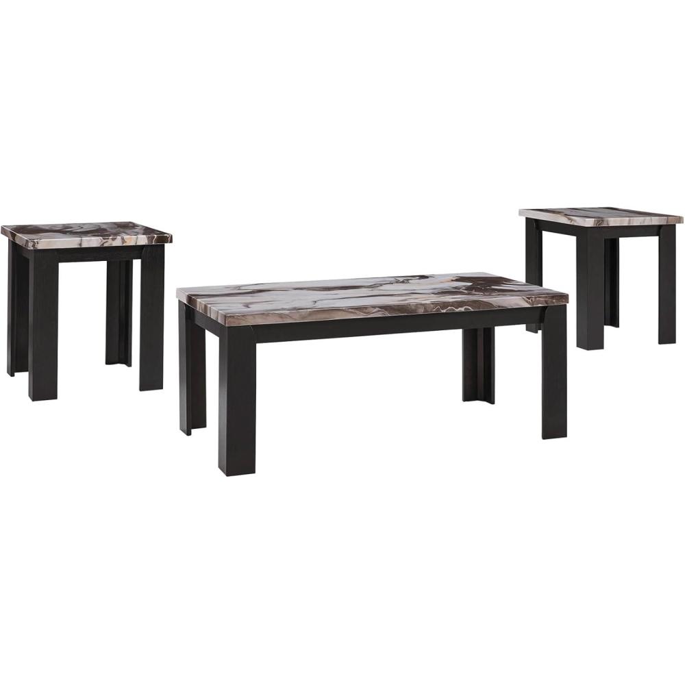 imageSignature Design by Ashley Jazmore Contemporary Table Set with Faux Marble Top Set of 3 Dark Brown