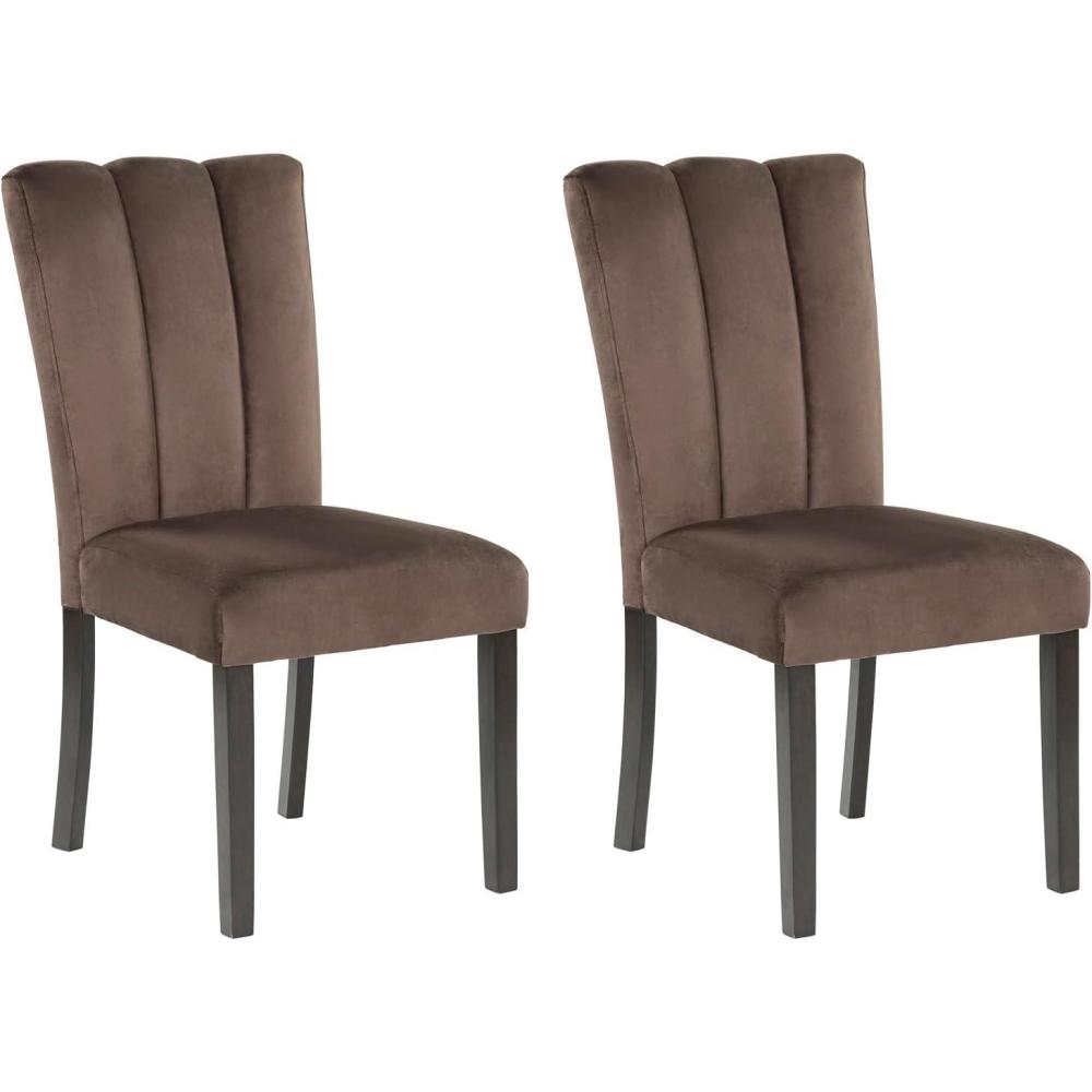 imageSignature Design by Ashley Jazmore Contemporary Velvet Upholstered High Back Dining Chair with Solid Wood Frame and Stitching Details Set of 2 Dark BrownMocha