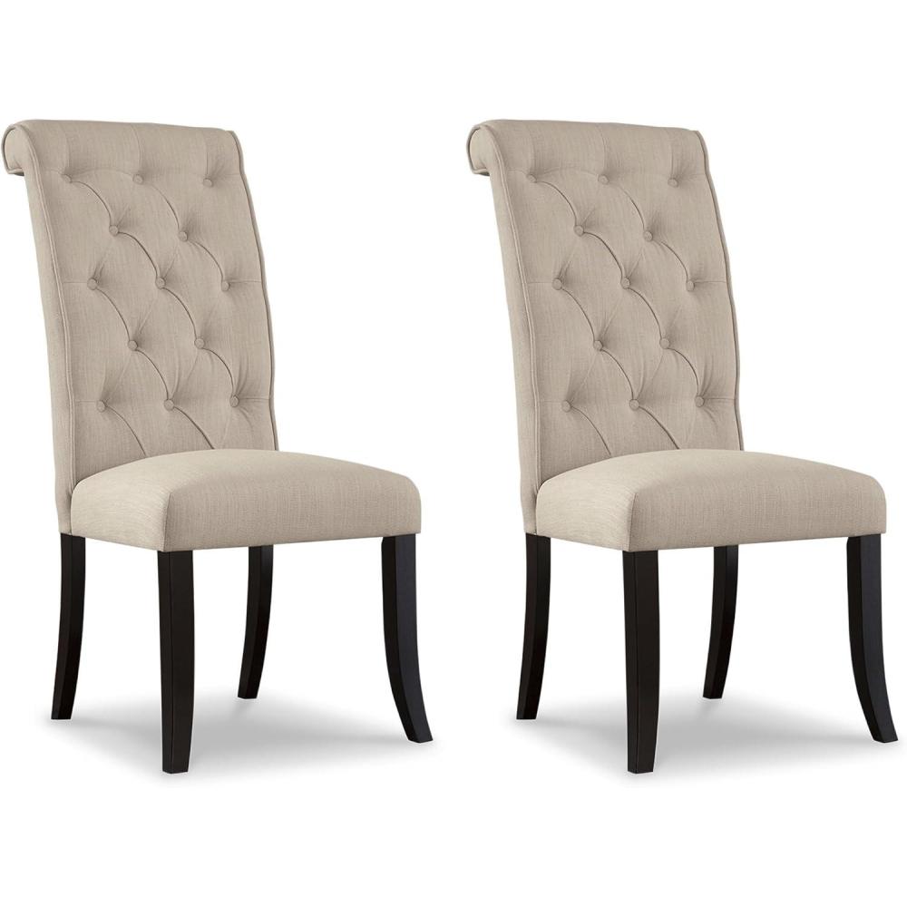 imageSignature Design by Ashley Jazmore Contemporary Velvet Upholstered High Back Dining Chair with Solid Wood Frame and Stitching Details Set of 2 Dark BrownLinen