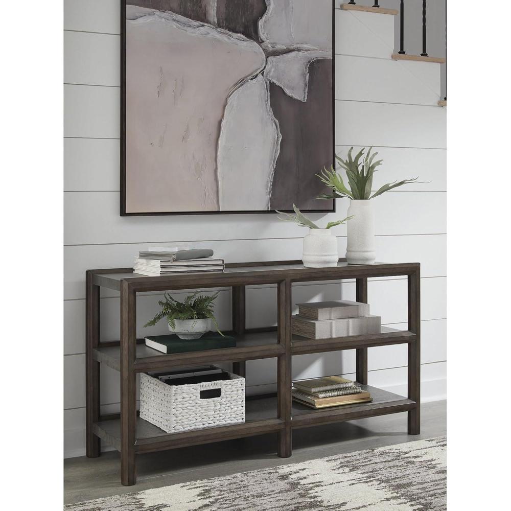 imageSignature Design by Ashley Kallenny Transitional Sofa Table with Open Shelf Dark Brown ampamp Gray