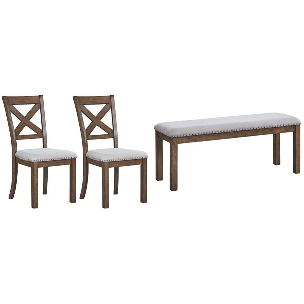 imageSignature Design by Ashley Moriville Modern Farmhouse 19quot Upholstered Dining Room Chair 2 Count and Casual Rustic Upholstered Dining Bench