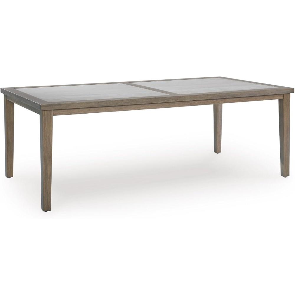 imageSignature Design by Ashley Rainier Ranch Contemporary Sintered Stone Tabletop Outdoor Dining Table with 4 Legs Light Brown ampamp Beige