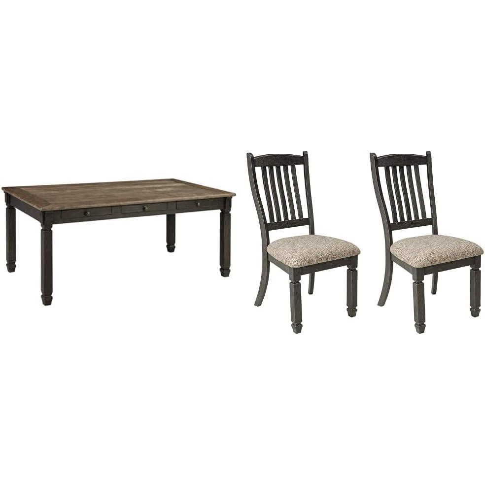 imageSignature Design by Ashley Tyler Creek Farmhouse Dining Table with Drawers Seats up to 6 Almost Black ampamp Tyler Creek Dining Room Upholstered Chair Set of 2 Antique BlackTable Chair