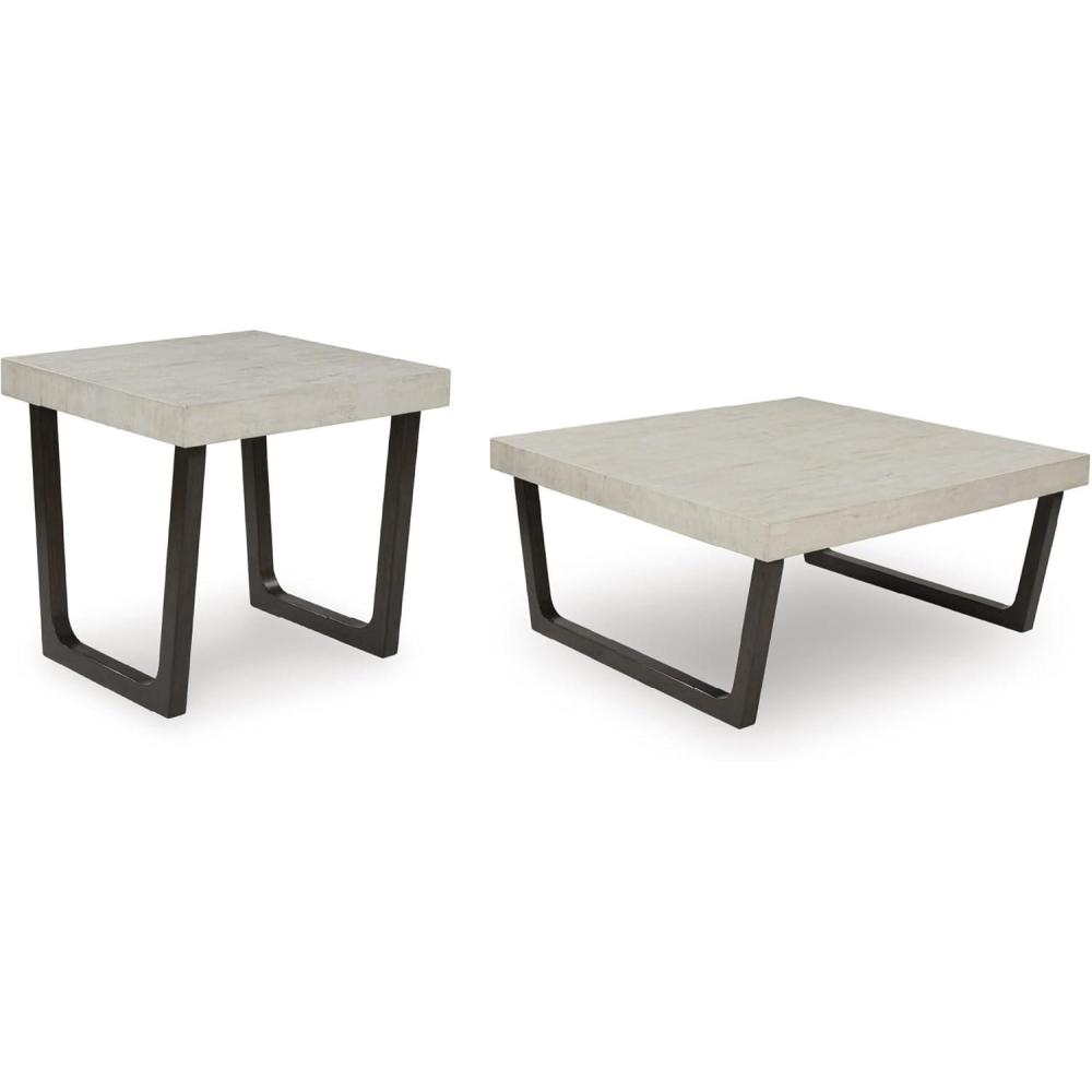 imageSignature Design by Ashley Westenfort Industrial Table Set with Sled Base Set of 2 Light Gray ampamp Dark Brown
