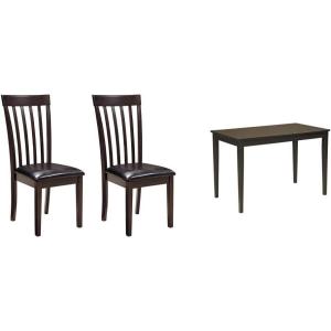 Signature Design Dining Room Chair and Table Set (Set of 2) + Rectangular Table, Dark Brown