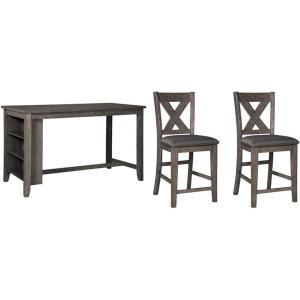 Signature Design by Ashley Caitbrook Rustic Counter Height Dining Table with Storage and 2 Barstools, Dark Gray(Dark Gray)