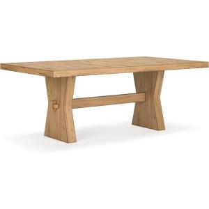 Signature Design by Ashley Galliden Farmhouse Dining Table with Extra-Thick Tabletop and Trestle Base, Light Brown