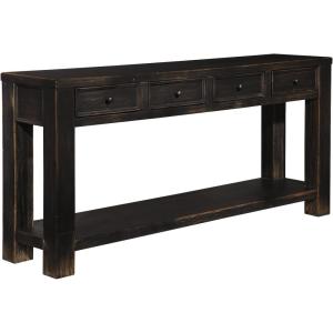 Signature Design by Ashley Gavelston Rustic Sofa Table with 4 Drawers and Lower Shelf, Weathered Black(Black)
