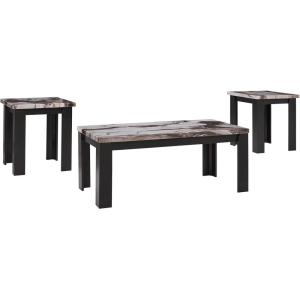 Signature Design by Ashley Jazmore Contemporary Table Set with Faux Marble Top, Set of 3, Dark Brown