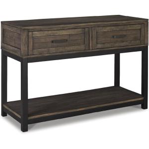 Signature Design by Ashley Johurst Rustic Rectangular Sofa Table with Two Drawers and Fixed Lower Shelf, Brown(Brown)