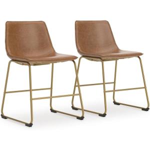 Signature Design by Ashley Lexadine Industrial Faux Leather Upholstered 30″ Bar Height Dining Chair, Set of 2, Light Brown & Gold
