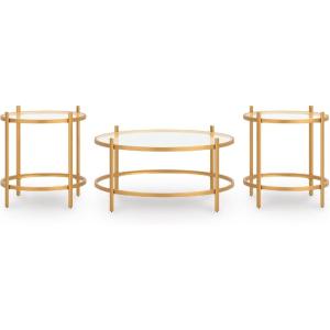 Signature Design by Ashley Pearlox Casual Table with Inset Tempered Glass Top, Set of 3, Gold