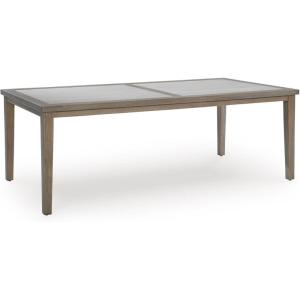 Signature Design by Ashley Rainier Ranch Contemporary Sintered Stone Tabletop Outdoor Dining Table with 4 Legs, Light Brown & Beige