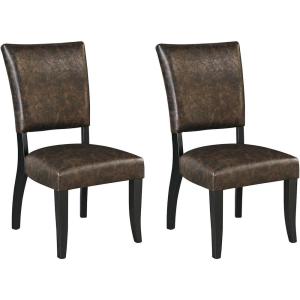 Signature Design by Ashley Sommerford Urban Farmhouse Faux Leather Upholstered Dining Chair, Set of 2, Dark Brown(Upholstered Half Back)