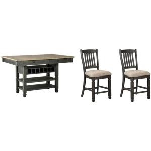 Signature Design by Ashley Tyler Creek Farmhouse 36″ Counter Height Dining Table with Wine Rack, Amost Black Tyler Creek Farmhouse 24.38″ Counter Height Upholstered Barstool, Set of 2, Almost Black(Antique Black)