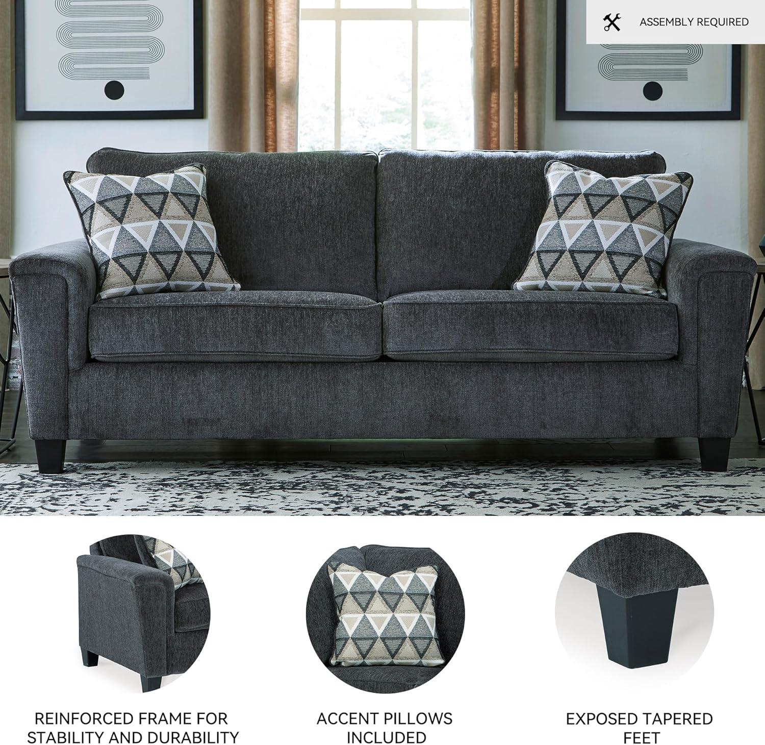 imageSignature Design by Ashley Abinger Contemporary Queen Sofa Sleeper with 2 Accent Pillows Dark GrayGrey