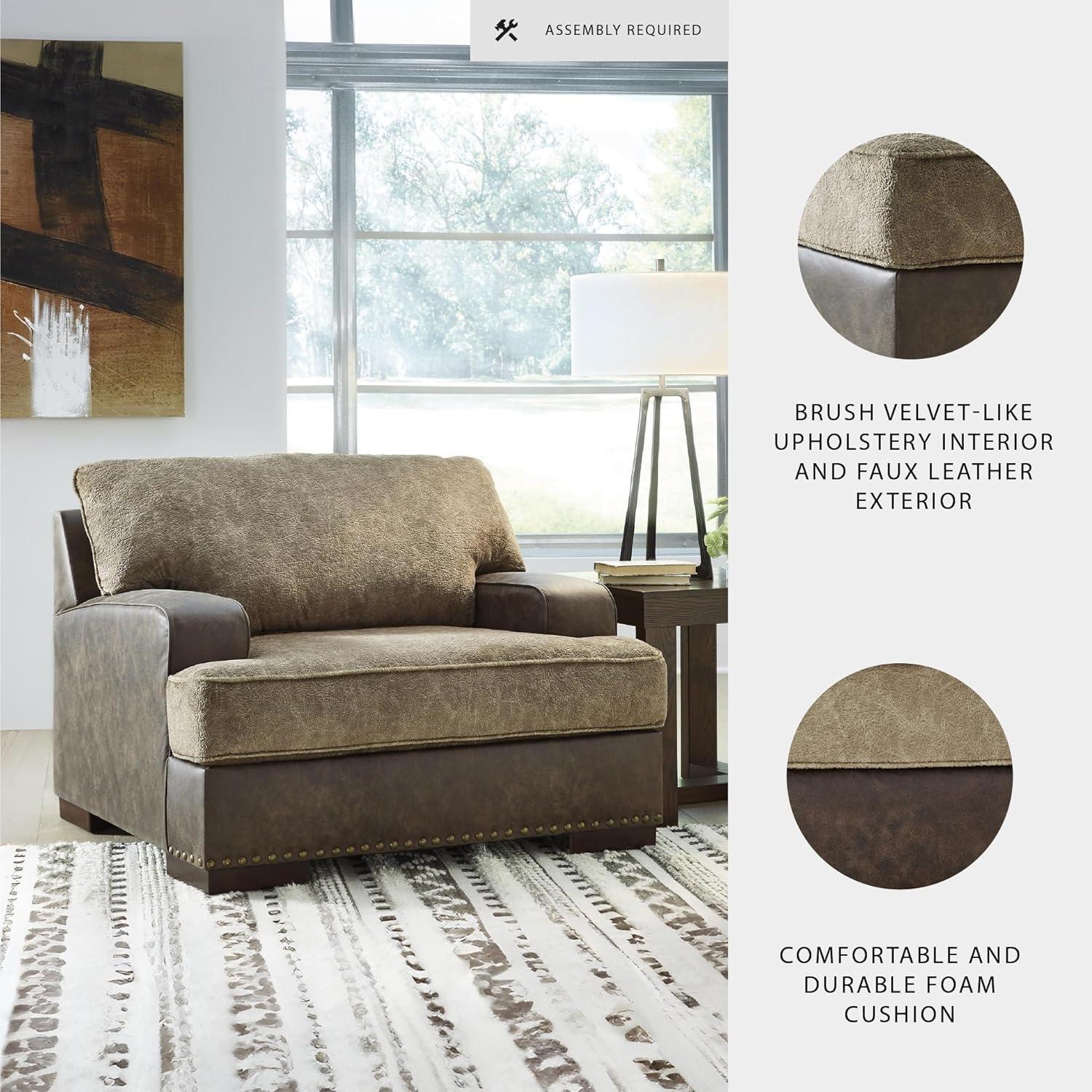 imageSignature Design by Ashley Alesbury Retro Upholstered Chair and a Half Dark BrownDark Brown Light Brown