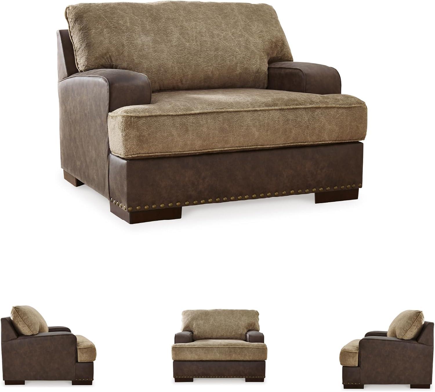 imageSignature Design by Ashley Alesbury Retro Upholstered Chair and a Half Dark BrownDark Brown Light Brown