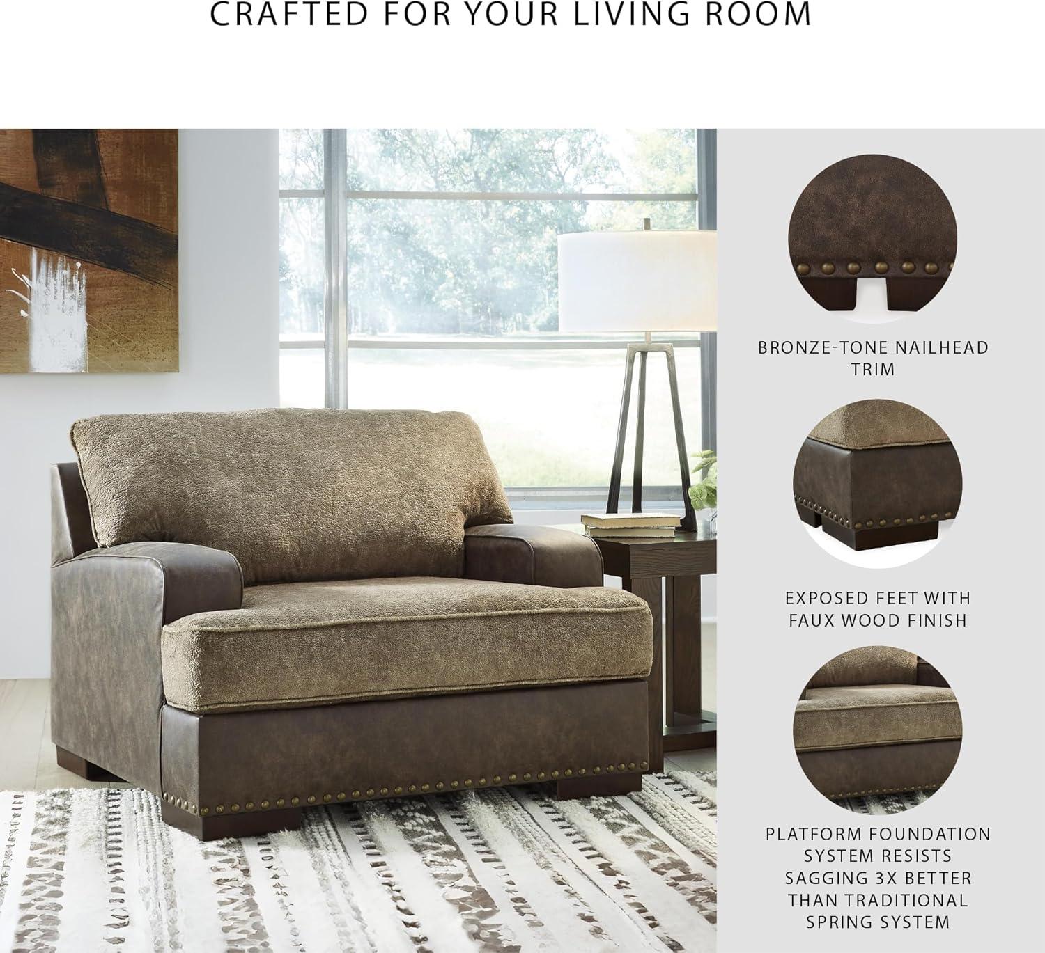 imageSignature Design by Ashley Alesbury Retro Upholstered Chair and a Half Dark BrownDark Brown Light Brown