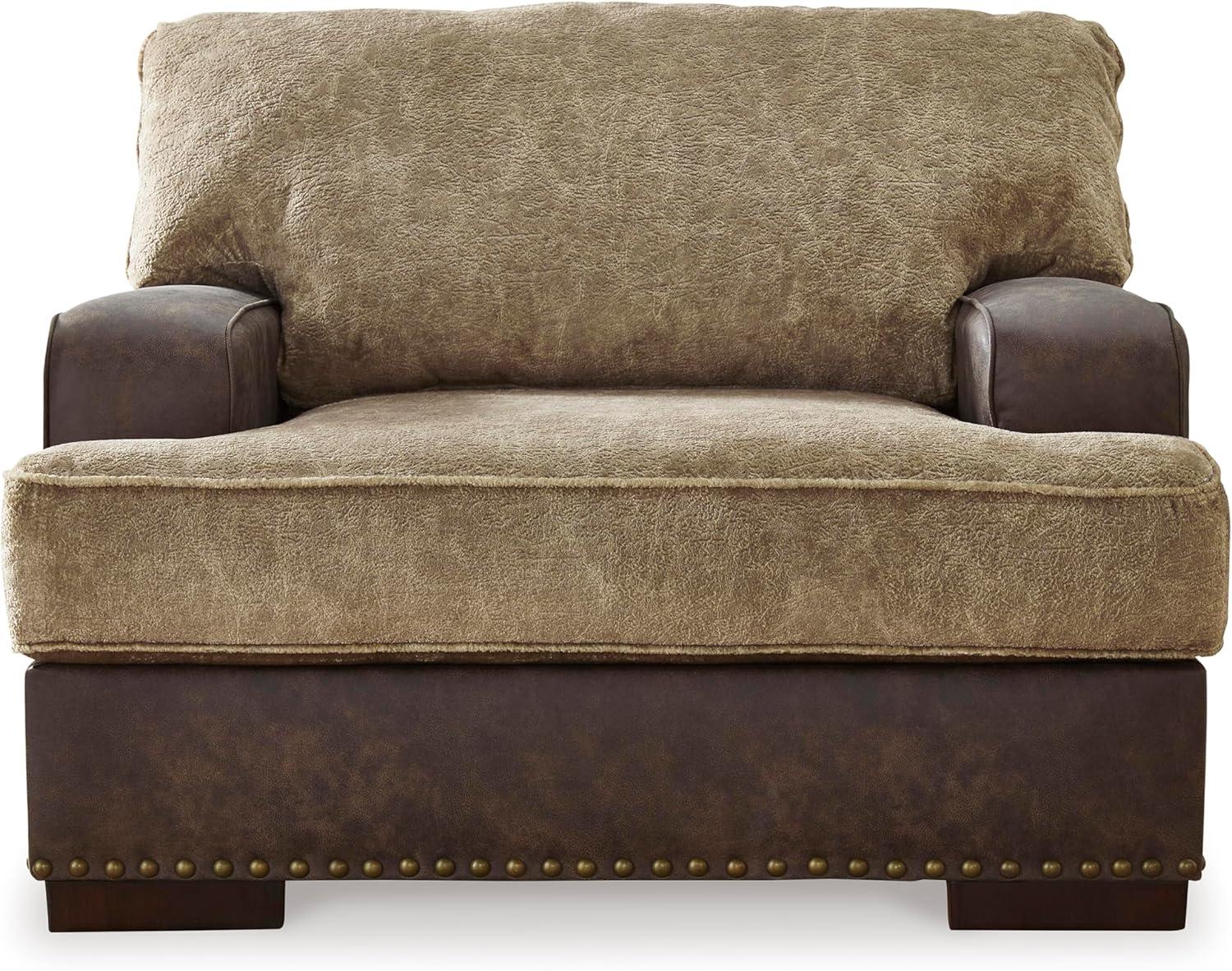imageSignature Design by Ashley Alesbury Retro Upholstered Chair and a Half Dark BrownDark Brown Light Brown