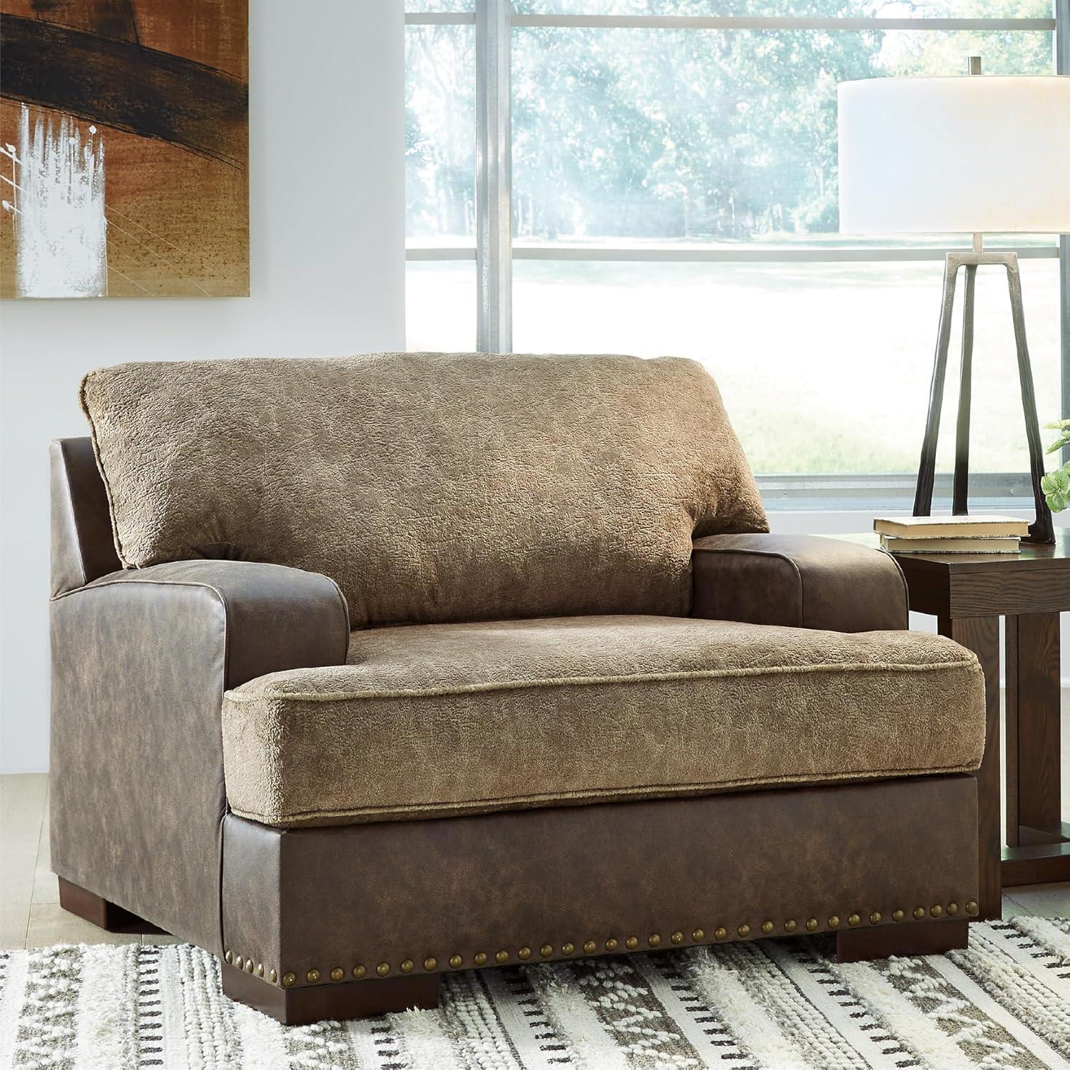 imageSignature Design by Ashley Alesbury Retro Upholstered Chair and a Half Dark BrownDark Brown Light Brown