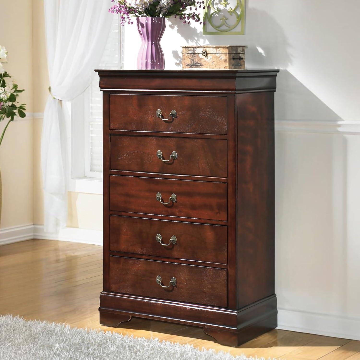 imageSignature Design by Ashley Alisdair Traditional 5 Drawer Chest of Drawers Dark Brown