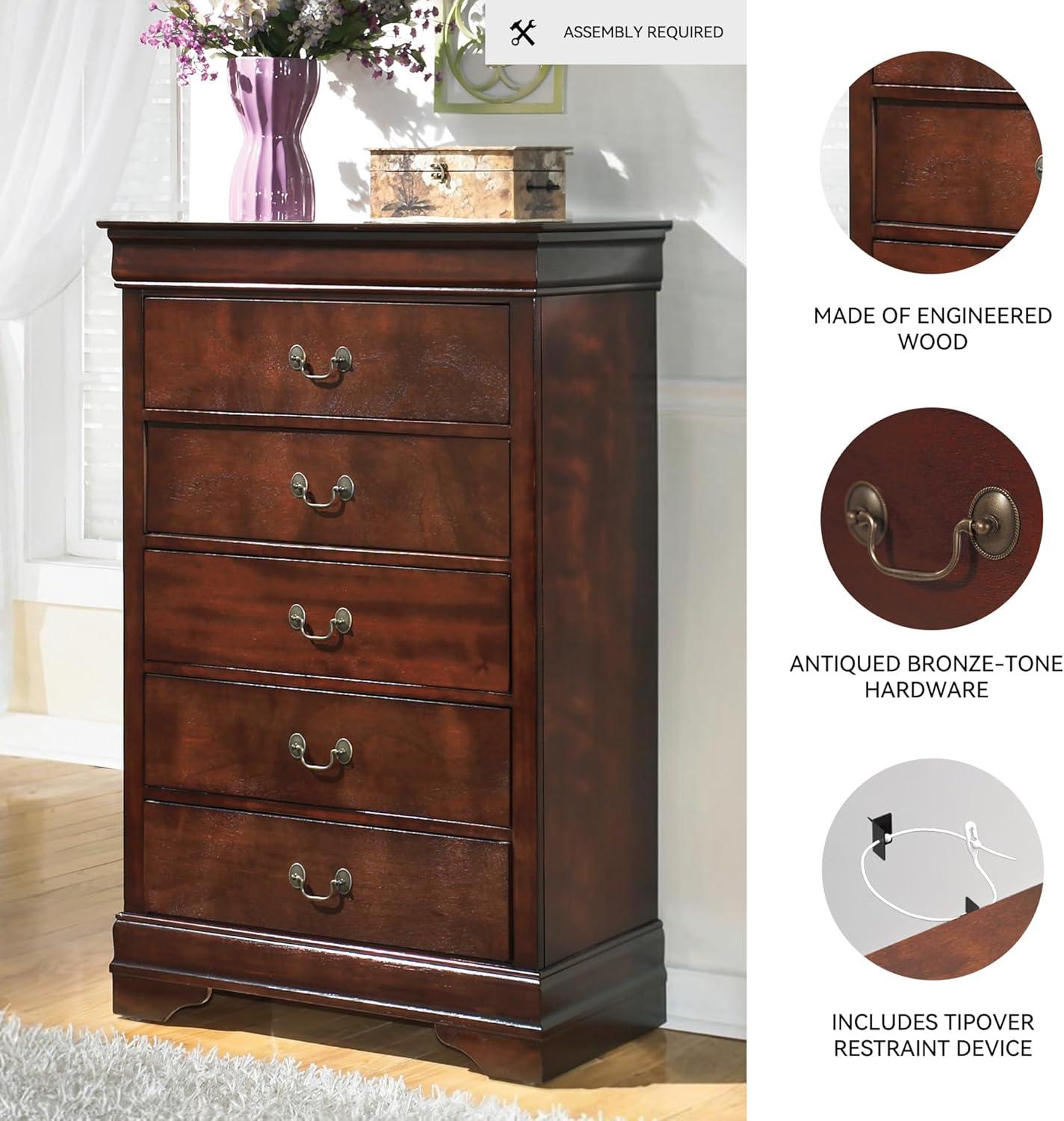 imageSignature Design by Ashley Alisdair Traditional 5 Drawer Chest of Drawers Dark Brown