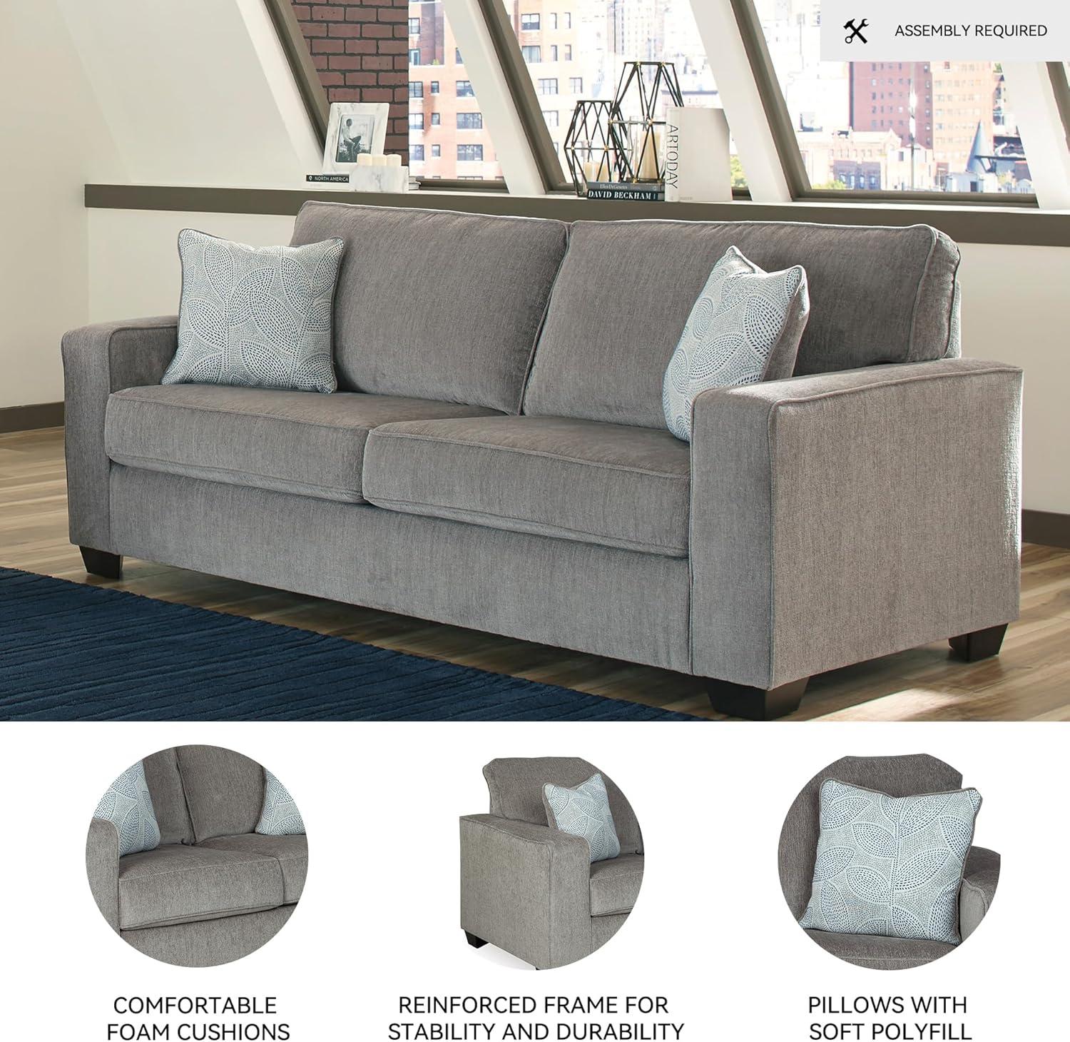 imageSignature Design by Ashley Altari Modern Sofa with 2 Accent Pillows Light GrayAlloy
