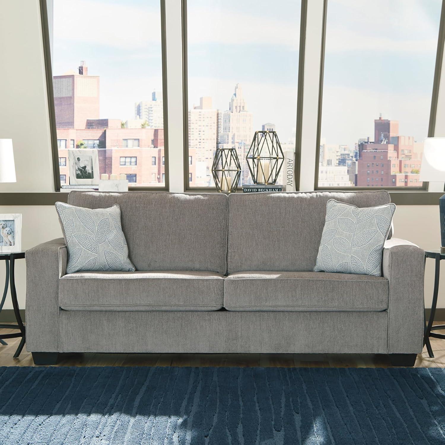 imageSignature Design by Ashley Altari Modern Sofa with 2 Accent Pillows Light GrayAlloy