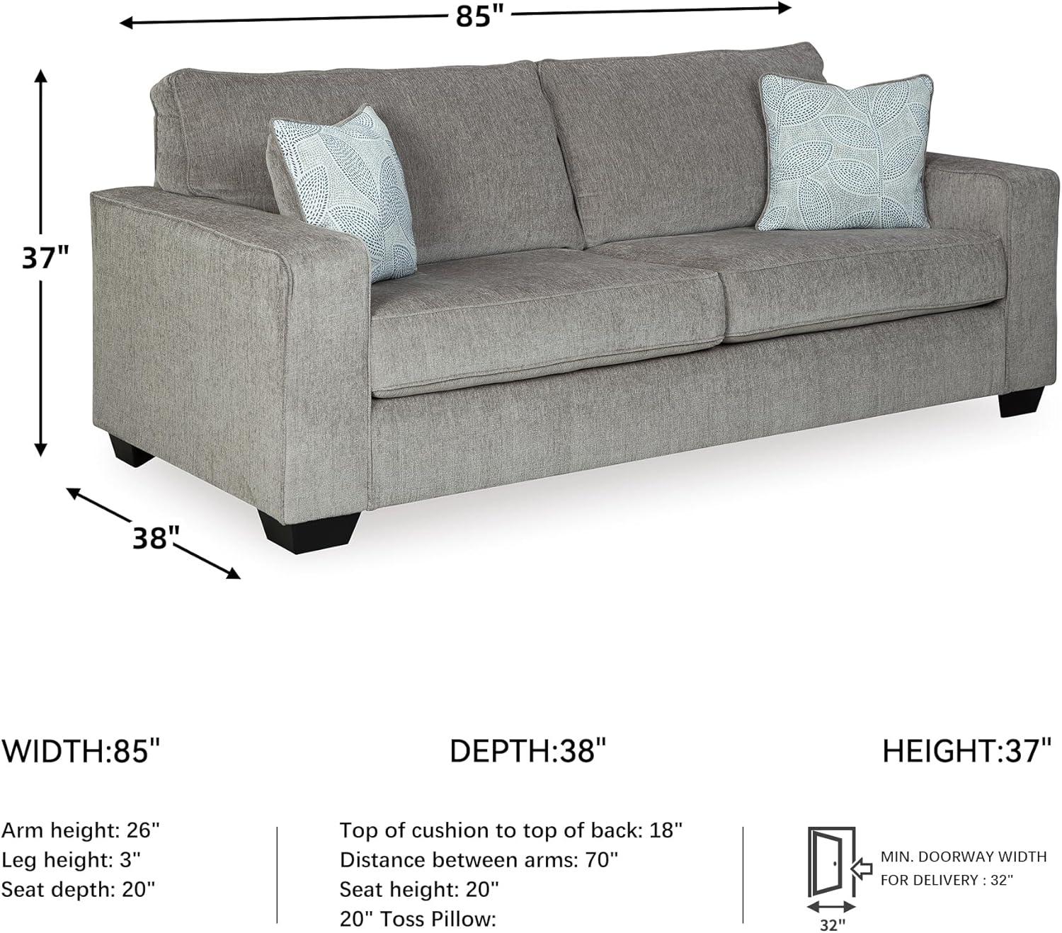imageSignature Design by Ashley Altari Modern Sofa with 2 Accent Pillows Light GrayAlloy