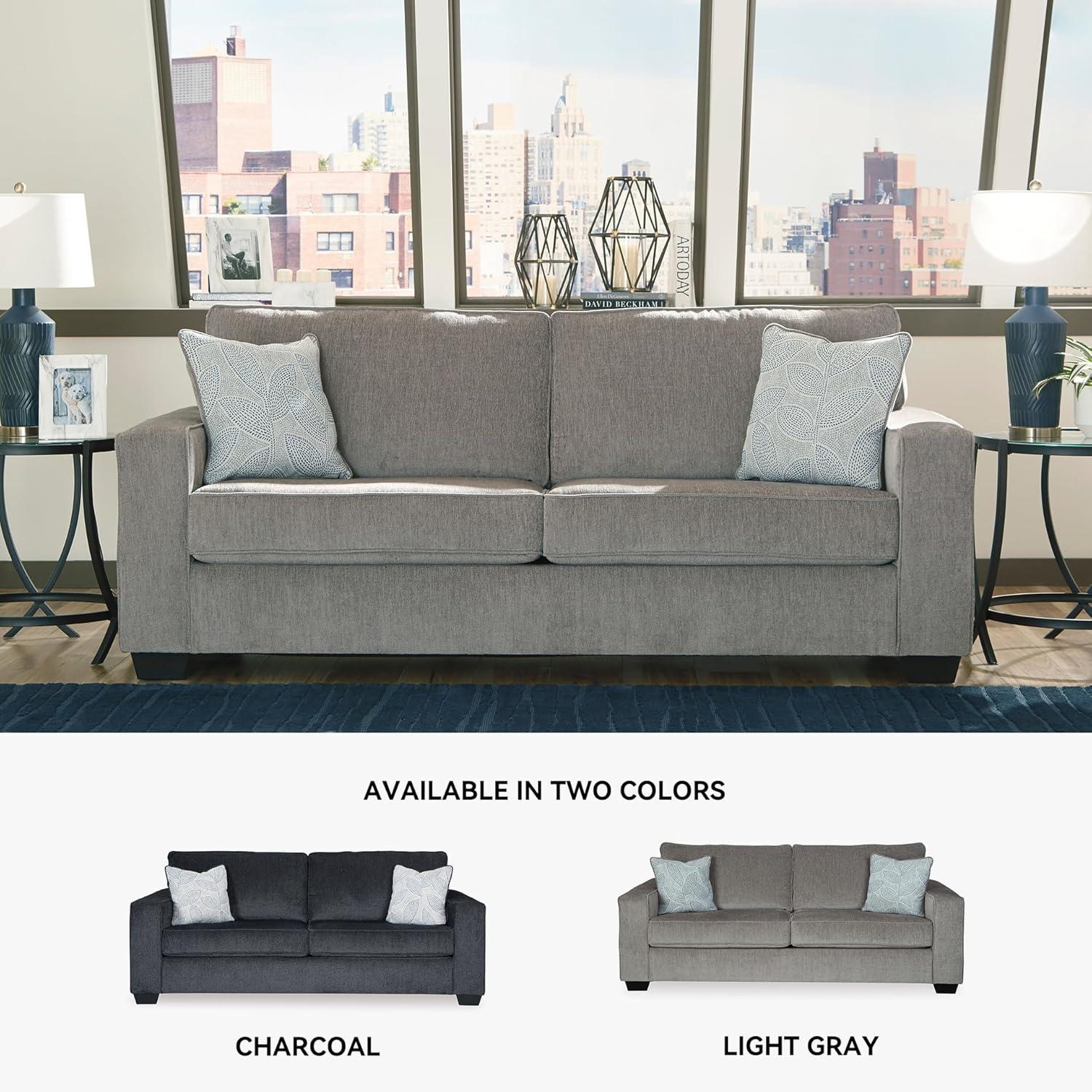 imageSignature Design by Ashley Altari Modern Sofa with 2 Accent Pillows Light GrayAlloy