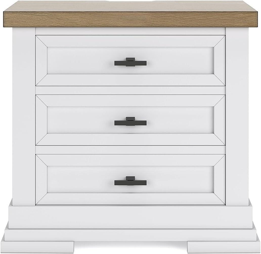 imageSignature Design by Ashley Ashbryn Three Drawer Farmhouse Style Nightstand White ampamp Natural Brown USB Charging Spacious Storage Dovetail Drawers