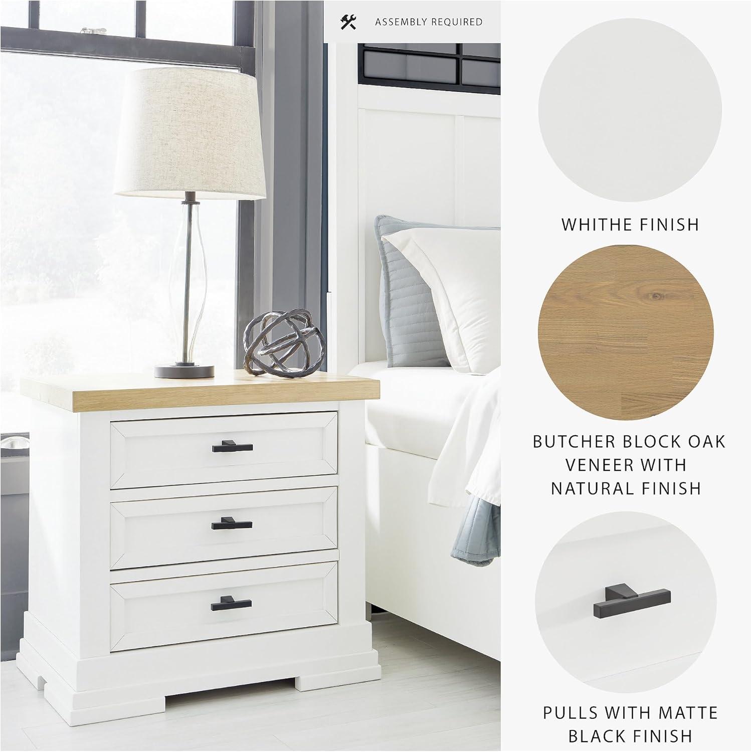 imageSignature Design by Ashley Ashbryn Three Drawer Farmhouse Style Nightstand White ampamp Natural Brown USB Charging Spacious Storage Dovetail Drawers