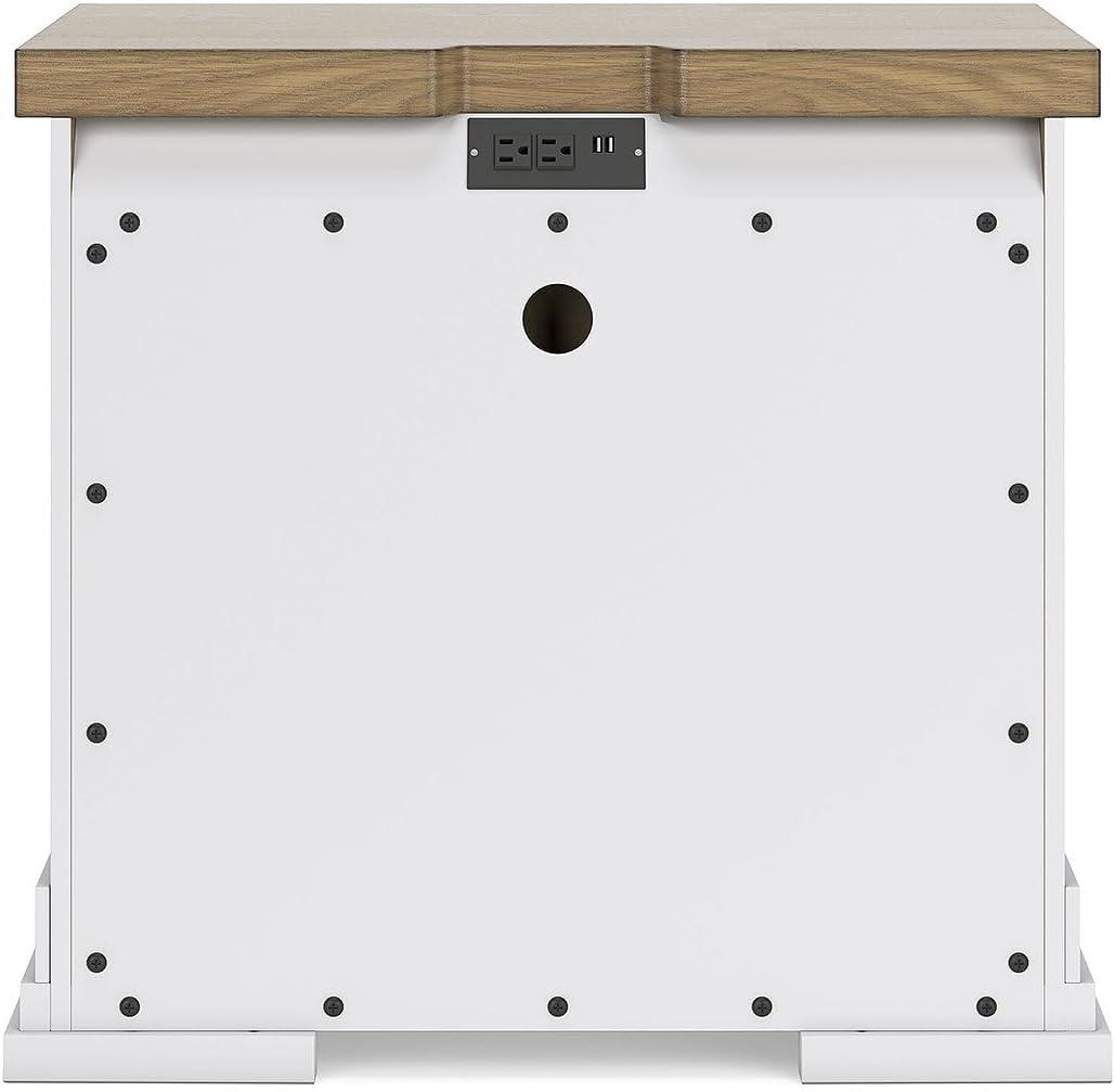 imageSignature Design by Ashley Ashbryn Three Drawer Farmhouse Style Nightstand White ampamp Natural Brown USB Charging Spacious Storage Dovetail Drawers