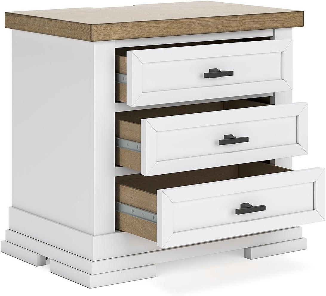 imageSignature Design by Ashley Ashbryn Three Drawer Farmhouse Style Nightstand White ampamp Natural Brown USB Charging Spacious Storage Dovetail Drawers
