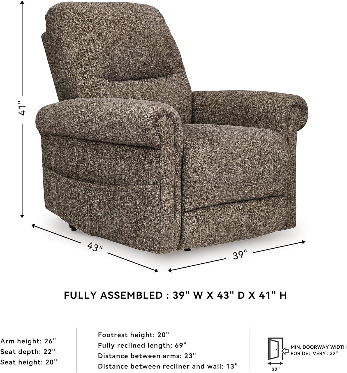 imageSignature Design by Ashley Aureta Classic Stain Resistant Power Lift Recliner with Side Pocket Heat and Massage Dark BrownEarth