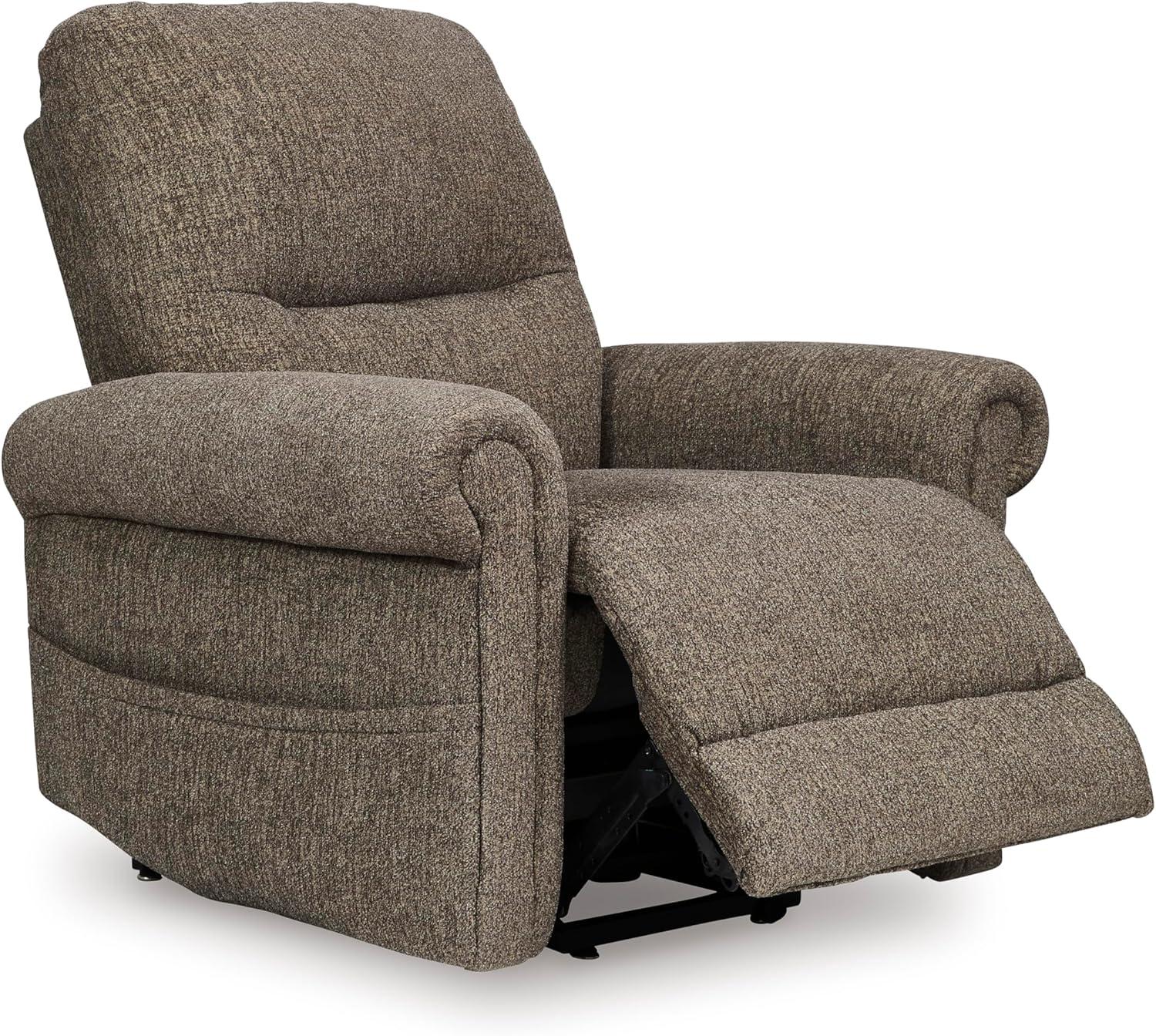imageSignature Design by Ashley Aureta Classic Stain Resistant Power Lift Recliner with Side Pocket Heat and Massage Dark BrownEarth