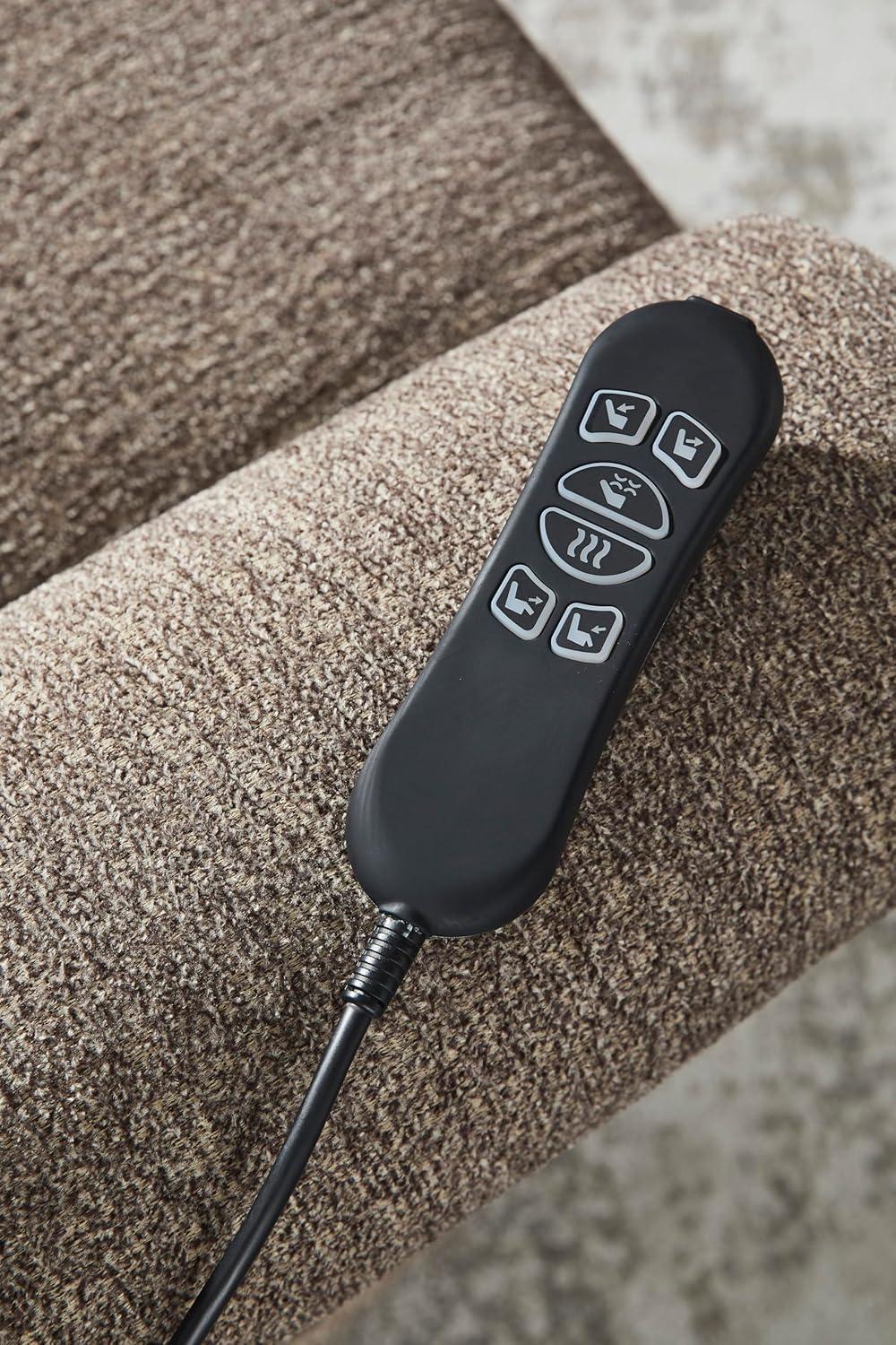 imageSignature Design by Ashley Aureta Classic Stain Resistant Power Lift Recliner with Side Pocket Heat and Massage Dark BrownEarth