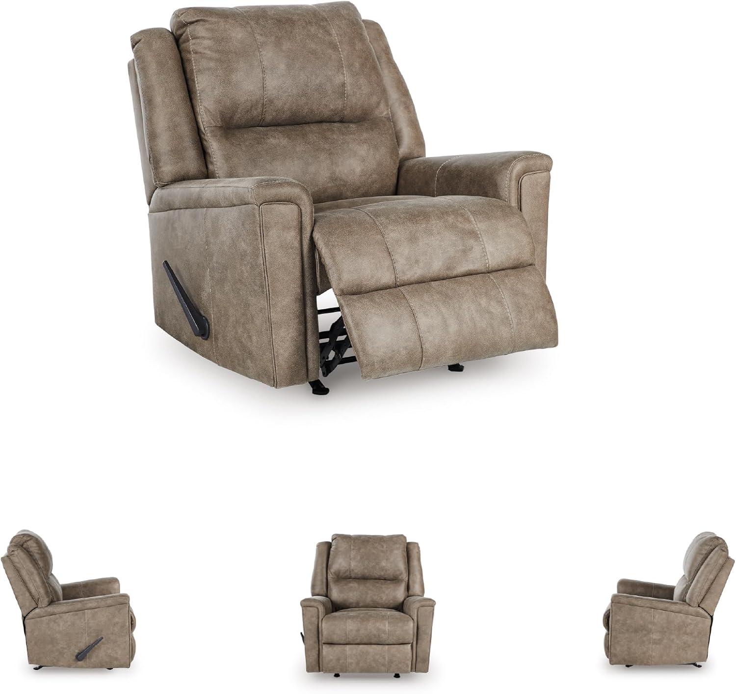 imageSignature Design by Ashley Aureta Classic Stain Resistant Power Lift Recliner with Side Pocket Heat and Massage Dark BrownFog